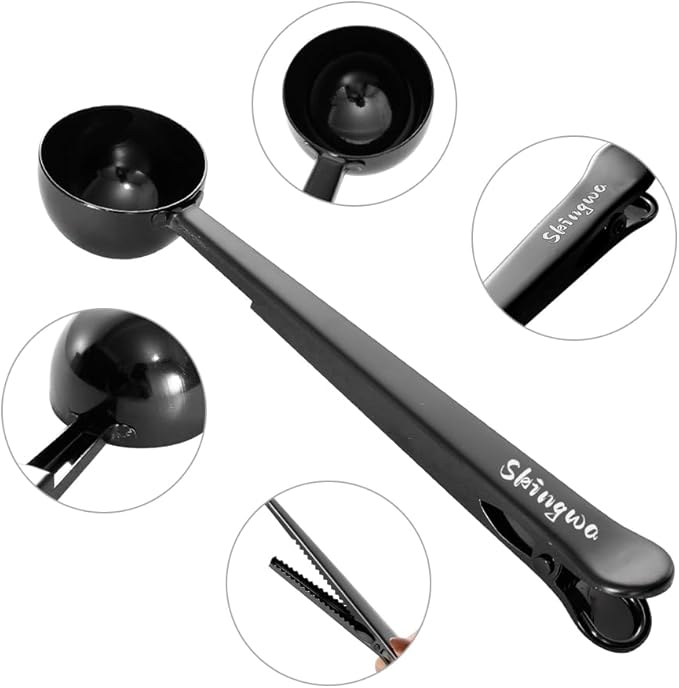 Coffee Scoop with Bag Clip, Multi-Function Milk Powder Measuring Spoon, 20ml (Black+Rose Gold)