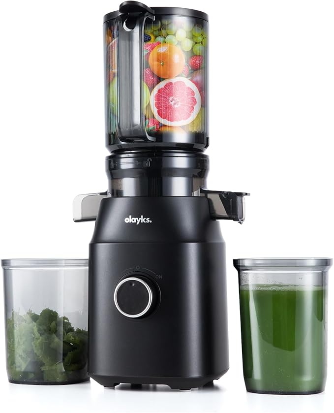 Juicer Machines, Cold Press Juicer with 4.3" Large Feed Chute Fit Whole Fruit and Vegetable, Masticating Machine with Juice Recipe, Self Feeding Effortless for Batch Juicing,Easy to Clean,Black