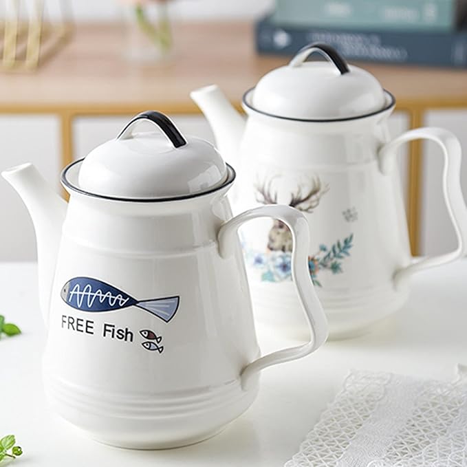 zxb-shop Pitcher Ceramic Cold Kettle with Handle Large Capacity Filter Teapot Household High Temperature Resistant Pitcher with Lid(60.6 Oz) Water Bottle (Color : H)