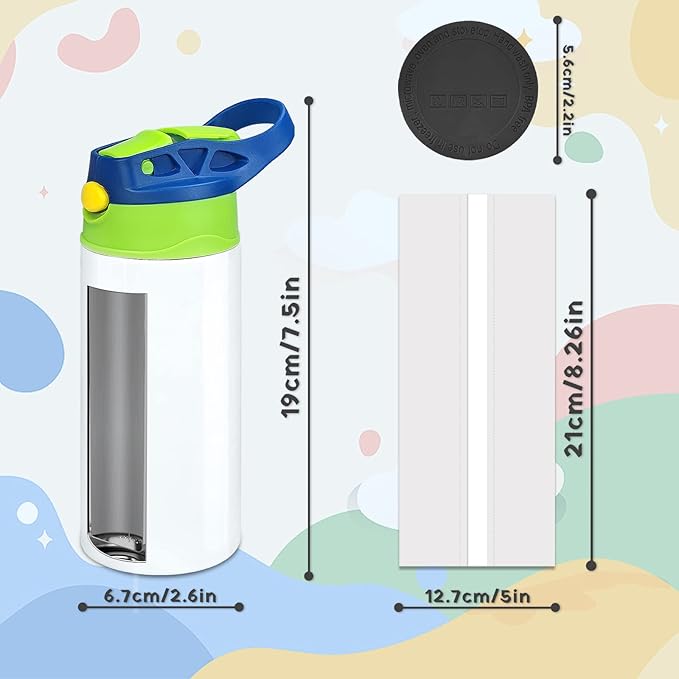Kids Sublimation Tumbler,12oz Sublimation Water Bottle Blanks,Straight Stainless Steel Todder Sippy Cup,Double Wall Insulated Sippy Tumbler with Handle,Shrink Films,Leak Proof (Blue)