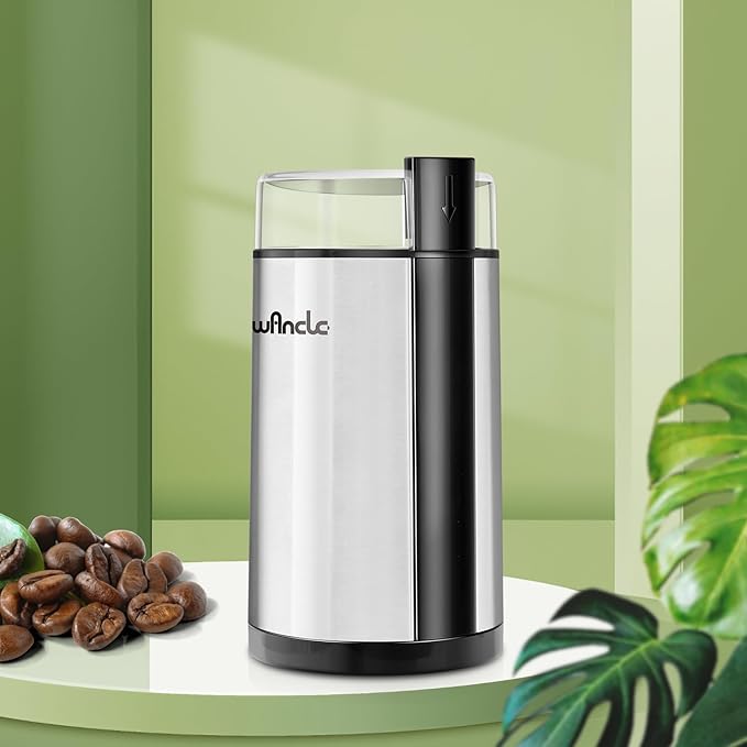 Coffee Grinder, Wancle Electric Coffee Grinder, Quiet Spice Grinder, One Touch Coffee Mill for Beans, Spices and More, with Clean Brush, Stainless Steel, 120V