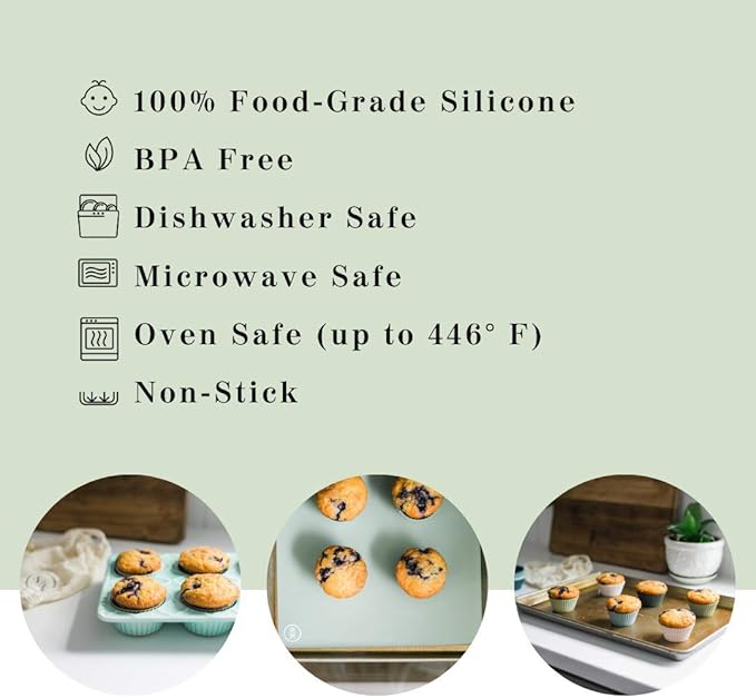 The Silicone Kitchen Silicone Baking Mat, BPA Free, Extra Thick, Quarter Sheet 8 in into 11.75 in, Set of 2, Blue and Gray
