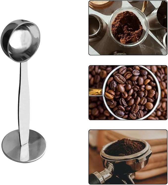 2-in-1 Coffee Scoops, 304 Stainless Steel Tablespoon Measure Spoon, with Pressed Bottom for Coffee Bean Press Coffee Grinding Pressing(Silver15 ml)