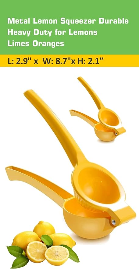 EcoQuality Heavy Duty Handheld Yellow Citrus Juice Squeezer Premium Lemon, Lime & Orange Press for Maximum Extraction Easy to Use, Durable and Rust Resistant Metal Manual Juicer (12)