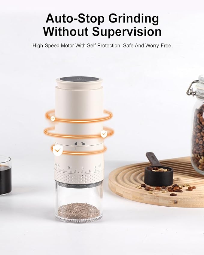 Portable Electric 420 Stainless Steel Burr Coffee Grinder, Rechargeable Espresso Grinder with 38 Adjustable Grind Settings