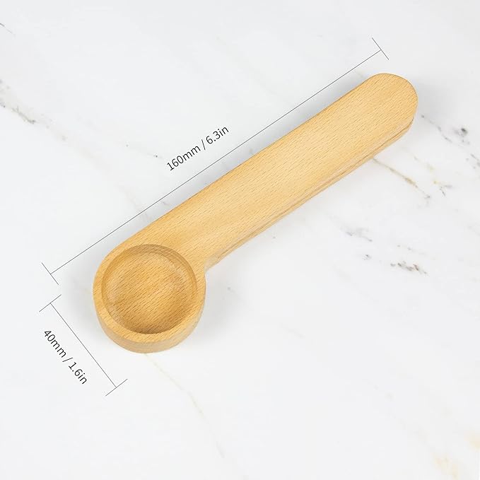 Wooden Coffee Scoop and Bag Clip, Tablespoon Wood Measuring Scoop with Bags Sealer, 2-In-1 Bags Sealer Measuring Spoon for Beans, Espresso Coffee, Tea (6)