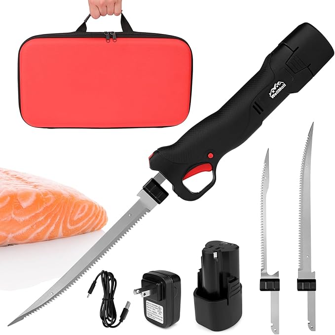 Fillet Knife - Electric Fillet Knife for Fish, Cordless Electric Knifes with Safe Lock, Non-Slip Grip Handle with 1 battery and 7"+9" blade