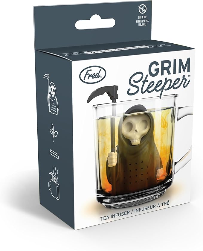 Genuine Fred Grim Steeper Reusable Silicone Tea Infuser, Black Grim Reaper Design, Fun and Clever Kitchen Gadget for Tea Lovers and Enthusiasts