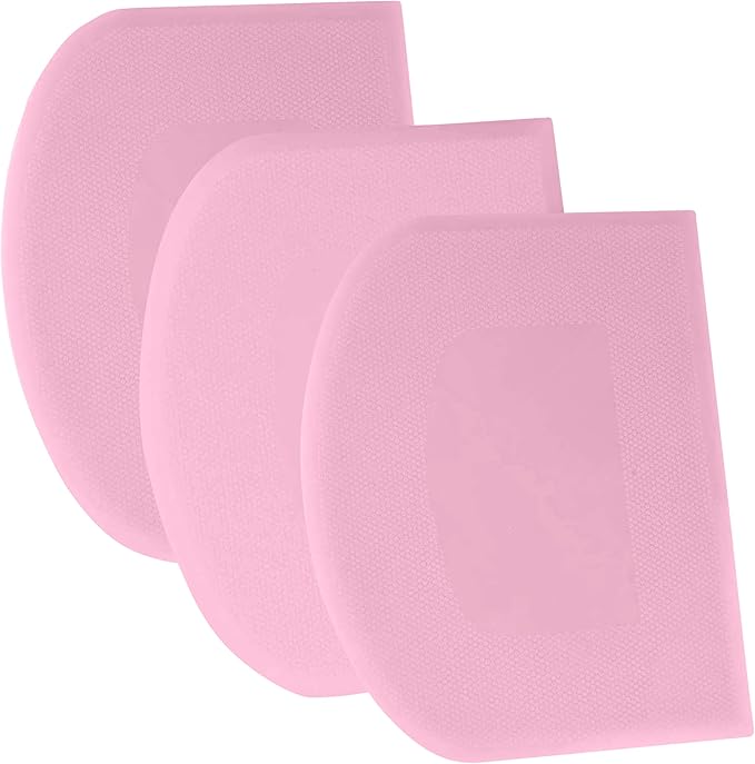 SURDOCA Dough Scraper Bench Scraper - 3P 13x7.9" Plastic Flexible Bowl Scraper, Sharp Edge & Angles Cake Scraper. Non-Slip Bakeware Decorating Tools Sculpting & Modeling Tools - Pure Pink
