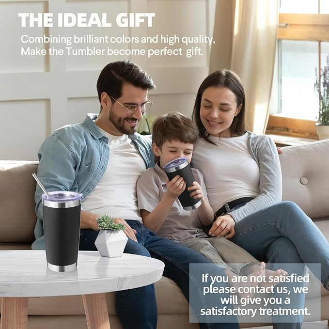 Volhoply 20oz Stainless Steel Tumbler with Lid and Straw Bulk 8 Pack,Double Wall Insulated Travel Iced Coffee Mug Fits Cup holder,Powder Coated Cups for Hot/Cold Drinks,Gifts for Women(Black,8 Set)
