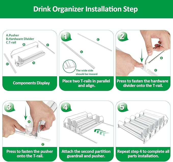 Drink Organizer for Fridge-White Automatic Pusher Glide,12oz 16oz 20oz-Soda Dispenser for Fridge-Holds up to 15 Cans