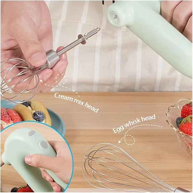 Portable Handheld Mixer, USB Electric Blender with 2 Mixing Heads - Wireless Rechargeable Food Mixer, Dough Stirrer, Eggbeater & Whisk for Kitchen, Baking, Cooking(Pink)