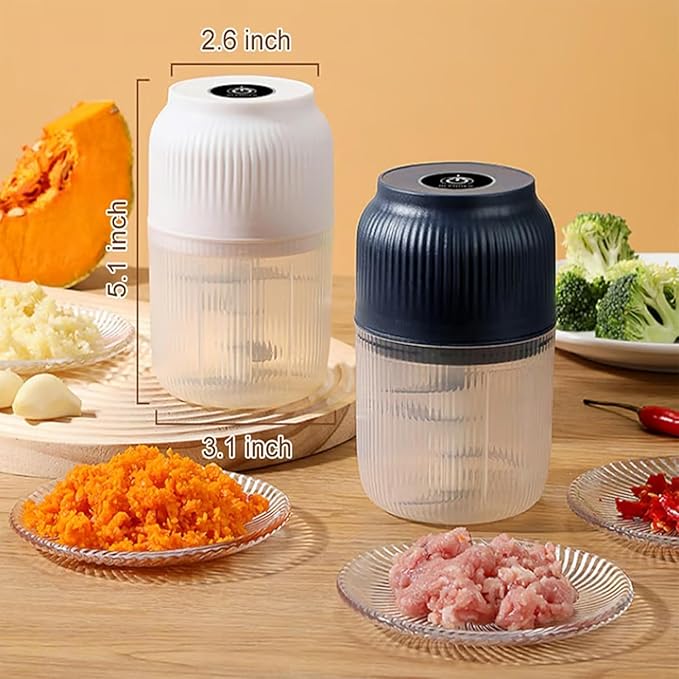 Household Electric Garlic Crusher, Rechargeable Mini Food Chopper with Stainless Steel Blades,One-Touch Portable Electric Garlic Mincer for Onion Ginger Chili,Small Food Processor for Kitchen (White)