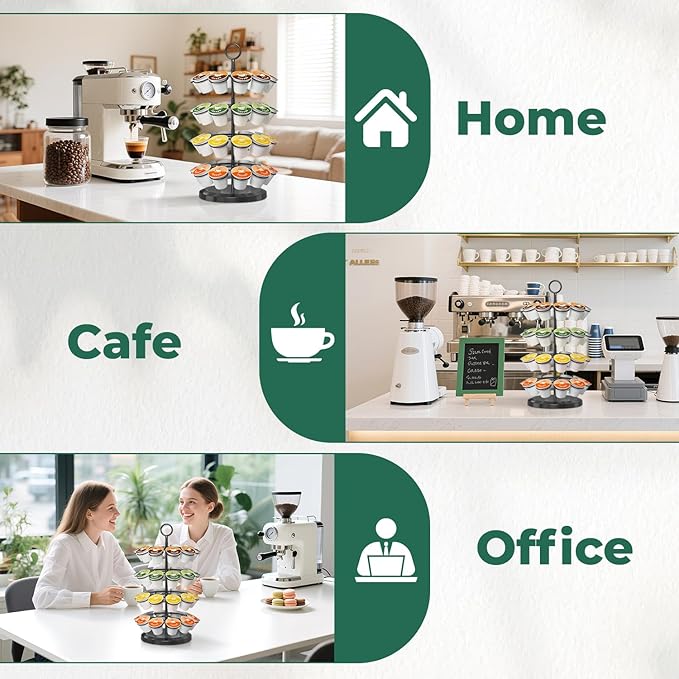 EsLuker.ly K Cup Holder Coffee Pod Organizer Carousel for Counter, Metal Storage Rack Stand for Kitchen, Rotatable 4 Tier Pod Tower Tree for 40 K Cups, Space Saving Meets Elegance, Black