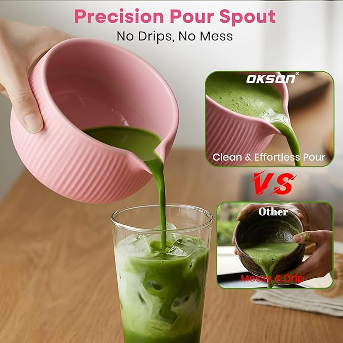 Matcha Whisk Set, 15PCS Ceramic Matcha Bowl Kit, Includes Bamboo Whisk & Holder, Glass Measuring Cup, Caddy, Sifter, Scoop, Tea Towel, Tea Mat, Making Sets for Lovers, Pink