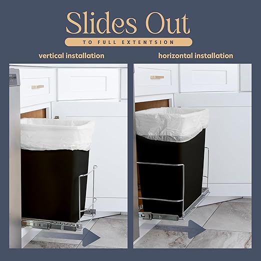 HOLDN’ STORAGE Pull Out Trash Can Under Cabinet, 7 Gallons Trash Can Included - Heavy Duty, Lifetime Limited Warranty - Install Length or Widthwise - 11.5" W Cabinet Opening Required - Chrome Finish