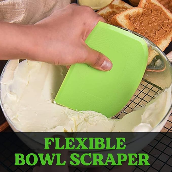 SURDOCA Dough Scraper Bench Scraper - 3P 10.6x6.7" Plastic Flexible Bowl Scraper, Sharp Edge & Angles Cake Scraper. Non-Slip Bakeware Decorating Tools Sculpting & Modeling Tools - Pink+White+Green