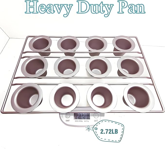 12-Cavity Popover Pan Non-Stick Yorkshire Muffin Puddings Cake Quiches Cupcake Mold Bakeware for Oven Baking (Champagne Gold)