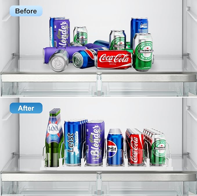 Dayacoco Drink Organizer,Soda Drink Dispenser For Fridge,Fridge Can Drink Organizer,12oz 16oz 20oz-Soda Automatic Dispenser For Fridge And Adjustable Width-Holds Up To 30 Cans,6 Rows