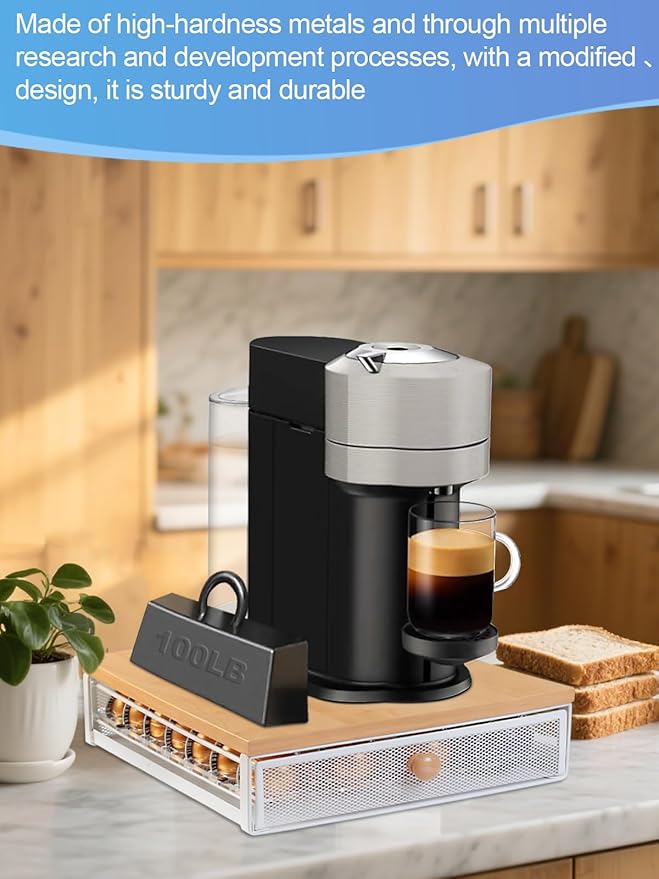Sedegn Coffee Pod Holder Drawer Organizer Capsules Storage Organizer with Sliding Drawer Compatible For Nespresso Pods, Holds up to 56 Small or 28 Big nespresso pod Oak Color