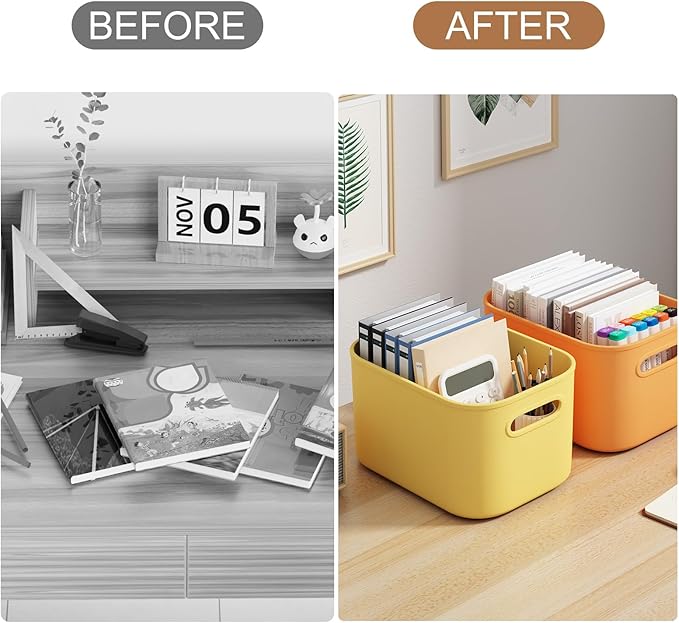 ORGIDOL 8 Pack Colorful Storage Bins with Lids Stackable Storage Container for Organizing, Storage Boxes with Handle for Shelves, Cute Storage Bin for Craft, Snacks, 9.85x6.9x5.7 inch
