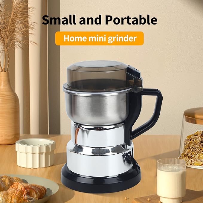 Electric Coffee Grinders,150-300w Silver Spice Grinder, One-Button Operation to Grinder Coffee Beans, Spices, Dry Herbs, Nuts, etc.1 Plastic Brush and 1 Plastic Spoon Included