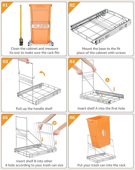 Pull Out Trash Can Under Cabinet,Heavy Duty Slide-Out Cabinet Kit, Adjustable Cabinet Trash Can Organizer, Under Sink Trash Can Shelf for Kitchen (Not Include Can)