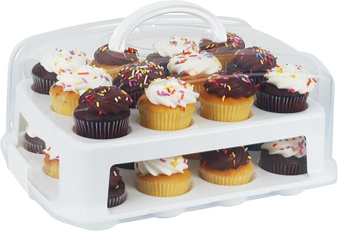Extra Tall Cupcake Carrier 24 Count, 24 Cupcake Holder with Lid -Spacious 3.5” Tall Tiers Accommodate 24 Tall Frosted Cupcakes, Won't Smush! Cupcakes Containers Muffin Storage Container/Muffin Holder