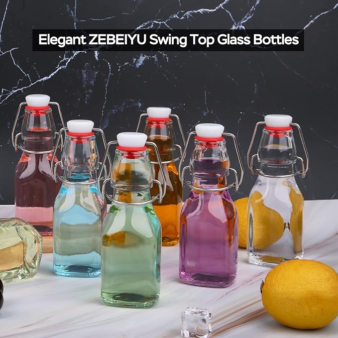 ZEBEIYU Swing Top Glass Bottles 4 oz With Flip Airtight Lids for Home Brewing, Beverages, Oil, Vinegar, Water, Soda, Kefir, Limoncello, Homemade liquor, vanilla(10 Pack