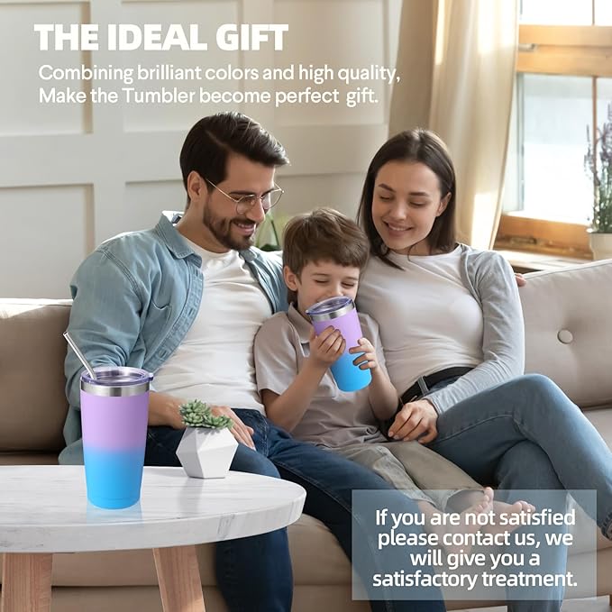 Volhoply 20oz Stainless Steel Tumbler with Lid and Straw,Double Wall Insulated Travel Iced Coffee Mug Fits Cup Holder,Powder Coated Cups for Hot and Cold Drinks,Gifts for Women Men(lavender,1 Set)