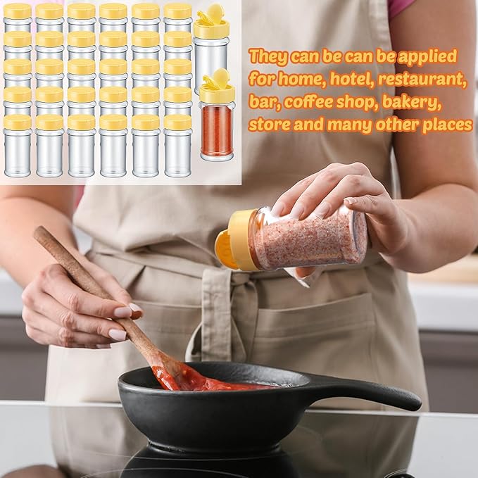 Jadive 36 Pcs 5.5 oz Plastic Spice Jars with Shaker Lids Clear Spice Bottles Plastic Seasoning Containers Empty Shaker for Kitchen Storing Herbs Seasoning Powders Pepper Dry Goods (Yellow)