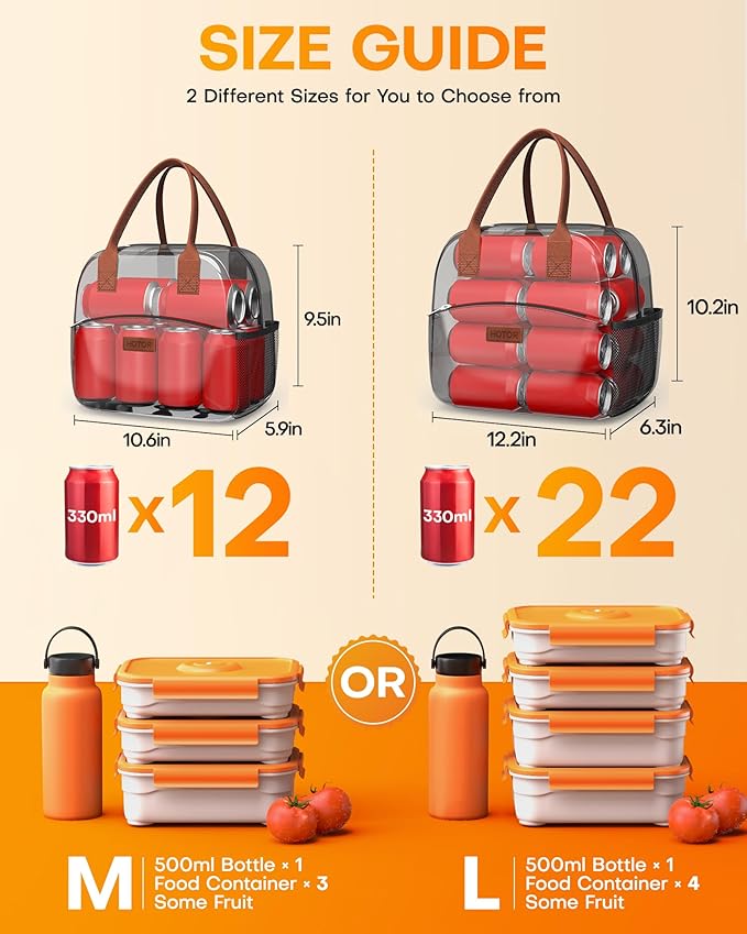 HOTOR Lunch Bag for Women & Men - Wear-Resistant Insulated Lunch Box with Large Capacity, Multi-Functional Cooler Bag for Office, Picnic, Beige, 10L, 10.60" x 5.90" x 9.50"