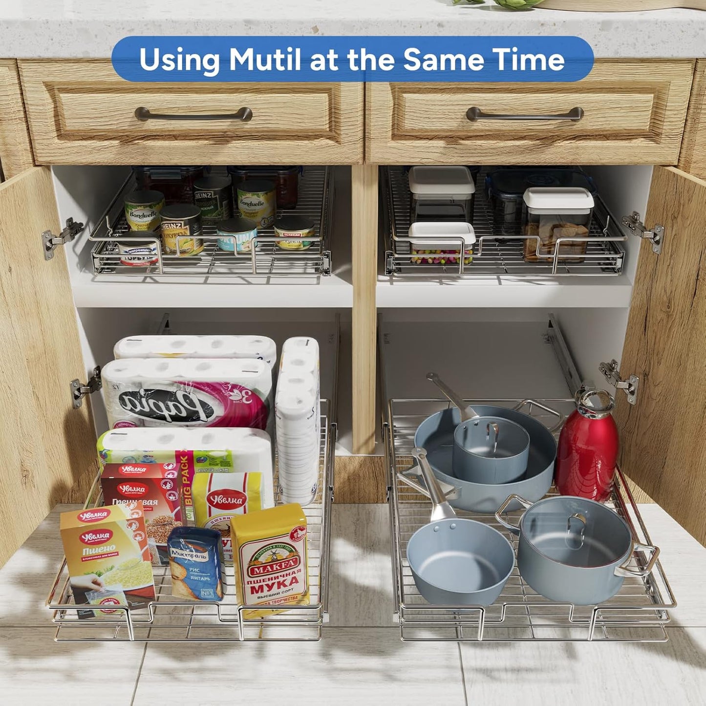 ROOMTEC Pull Out Cabinet Organizer, Cabinet Pull Out Shelves 17" W x 21" D, Heavy Duty Cabinet Drawers Slide Out Kitchen Cabinet Organizers Storage Shelf
