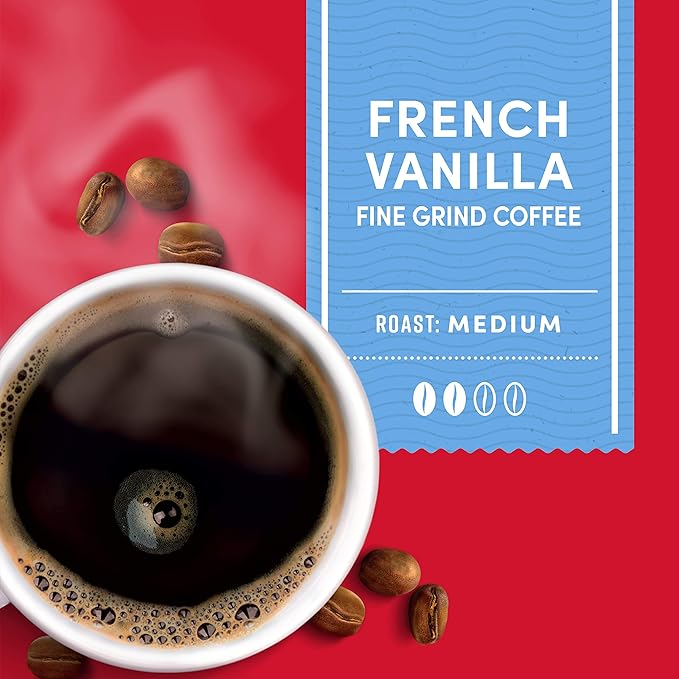 Tim Hortons French Vanilla, Flavored Roast Ground Coffee, Perfectly Balanced, Always Smooth, Made with 100% Arabica Beans, 12 Oz (Pack of 6)