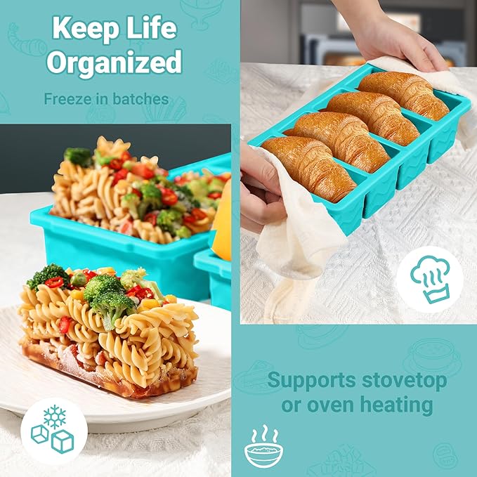 Doasuwish Silicone Freezer Molds for Soup with Lid – 1-Cup Soup Container Style Ice Cube Trays for Freezer, Meal Prep & Food Storage, Freeze 250mL/125mL Portions – 4 Pack