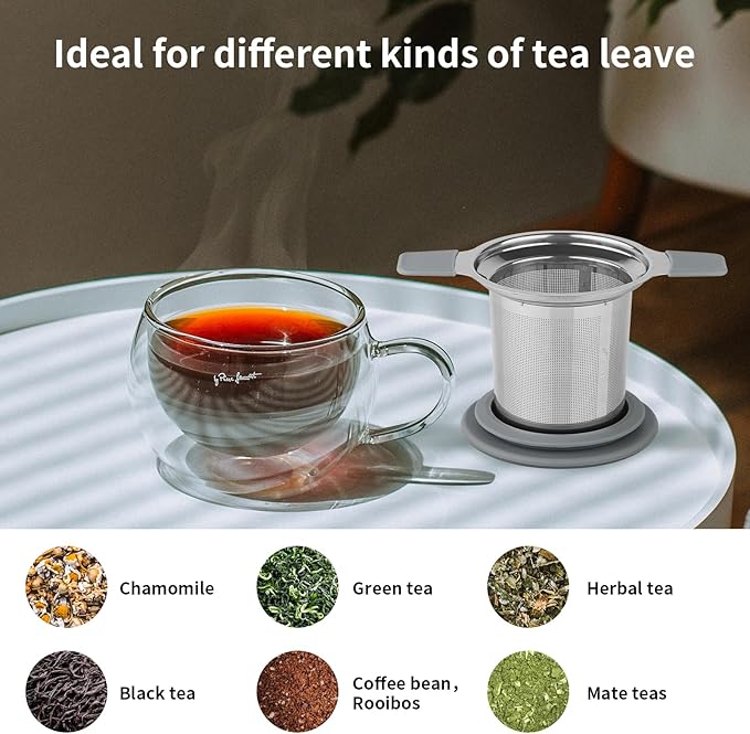 Ohtomber Tea Infuser Strainers, Stainless Steel Loose Leaf Tea Strainer Stepper with Heat Proof Double Handles, Extra Fine Mesh Ball Infusers, Diffuser Holder Filter for Mugs