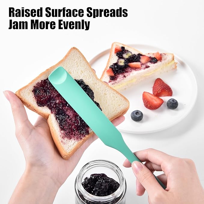 Doosu 18/8 Stainless Steel Food-Grade Measuring Coffee Scoop with 6.9in Long Handle (1 & 2 Tbsp) and 600°F Heat Resistant Silicone Jar Scraper Spatula (Aqua Sky)