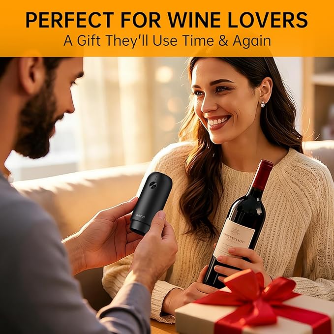 Rechargeable Electric Vacuum Wine Sealer Pump, One-Touch Automatic Air Remover, Cordless Type-C Charging Preservation Tool with Reusable Stopper for Home Bar Kitchen Party