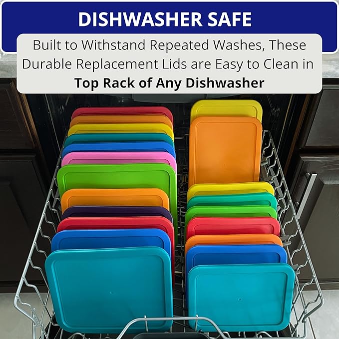 1, 2, 4 & 7 Cup Blue Round & 3, 6, 11 Cup Blue Rectangle Replacement Lids/Covers for Pyrex, Anchor Hocking & KlareWare Storage Bowls *Lids Only -Glass Container Not Included*, 14 Pack *2 of Each Size*