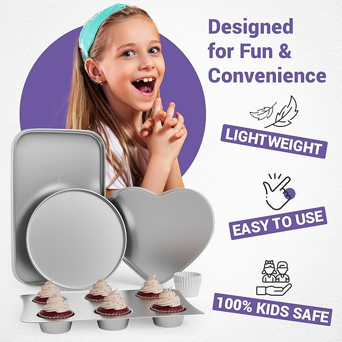Doll Buddies Kids’ Complete Oven Pan Set for Easy Bake Ultimate Oven | 75 Cupcake Liners (15 More Than Others) | Cupcake, Circle, Heart & Rectangular Bake Pans | Gift Accessories for Easy Bake Mixes