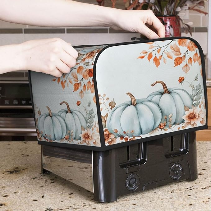 Toaster Cover 4 Slice Pumpkin Fall Leaf Thanksgiving Kitchen Small Appliance Covers with Pockets Dust and Fingerprint Protection