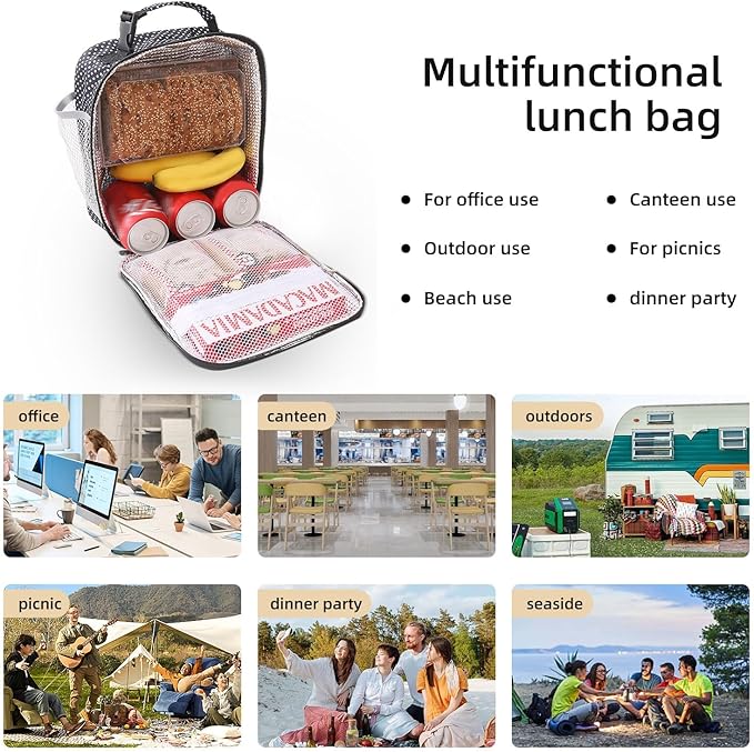 Lovoeo Lunch box Lunch bag for men women Insulated Lunchbox Lunch bags for Work Picnic Travel (Black polka dot)