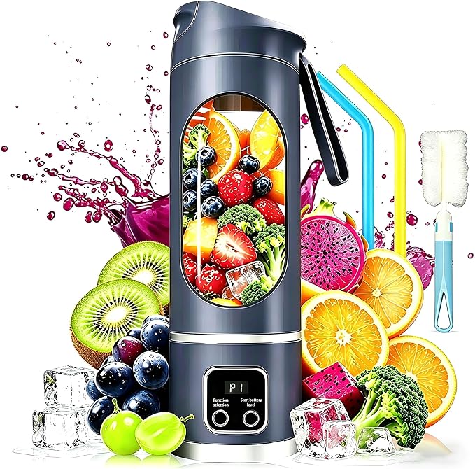 Portable Blender Electric USB-C,18OZ Portable juicer Shakes and Smoothies Blender, Citrus juicer,Small blenders, Comes with cleaning brush and straw,Smart time display,12 blades,with strong blending