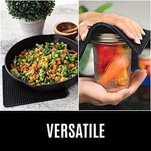BPA-Free Soft Silicone 4 Piece Oven Mitts & Trivets Set - Ultra Heat Resistant Oven Mitts with Thick Cotton Liner - Long Slip Resistant Pot Holders, Flexible Oven Gloves - Aqua