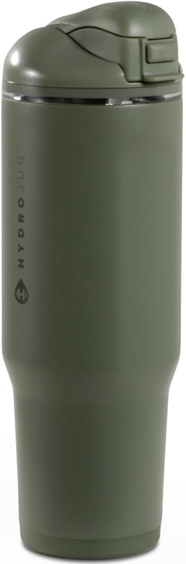 HydroJug Ease2o Water Bottle with Straw & Chug Lid, Stainless Steel, Vented Cap to Help Reduce Pressure, Water-Level Window, Cup Holder Friendly, Non-Slip Base – 32oz, Courtyard