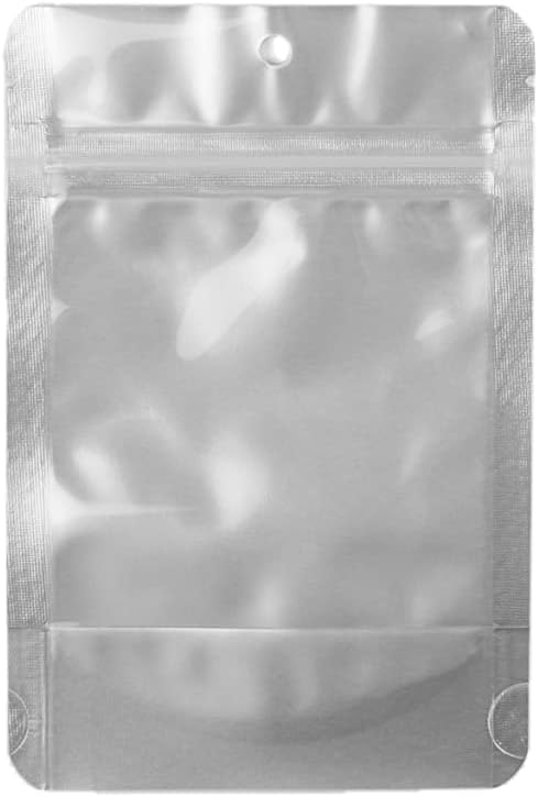 PackFreshUSA: 5 MIL Silver/Clear Stand Up Pouch Bags - Professional Flexible Packaging - Resealable - Seal-Top - Heat-Sealable - Hang Hole - Tear Notch -Medium 5x8.5x3-100 Pack