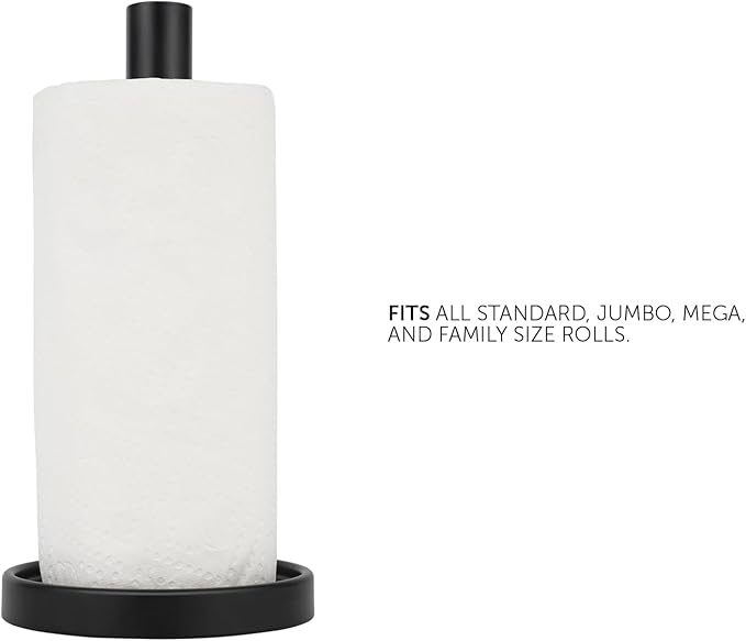 Ivilon Countertop Paper Towel Holder - Steady and Easy Tear - Fits All Paper Towel Rolls - Black