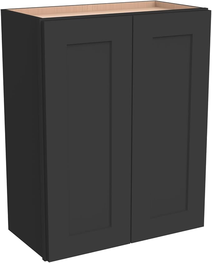 Wall-Mounted Cabinet – Solid Wood Shaker Style Medicine Cabinet with Adjustable Shelves & Soft-Close Doors for Bathroom, Kitchen, and Office Storage (Charcoal Black, 24" W x 12" D x 42" H)