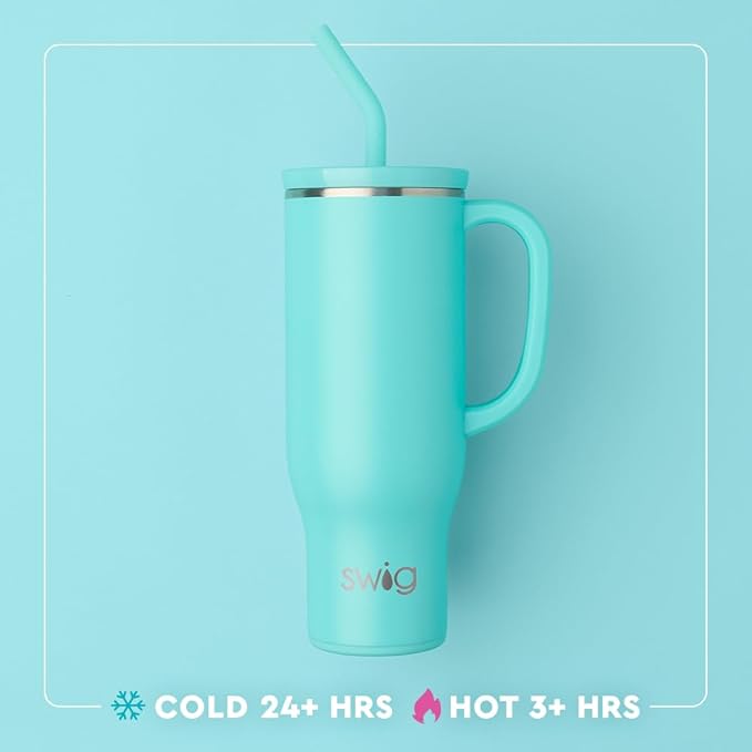 Swig Life 30oz Mega Mug, 30oz Tumbler with Handle and Straw, Large Insulated Tumblers, Cup Holder Friendly Travel Mug, Stainless Steel 30 oz Tumbler, Reusable Insulated Water Bottle (Blue Lagoon)