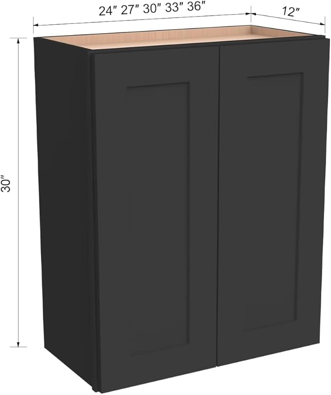 Wall-Mounted Cabinet – Solid Wood Shaker Style Medicine Cabinet with Adjustable Shelves & Soft-Close Doors for Bathroom, Kitchen, and Office Storage (Charcoal Black, 24" W x 12" D x 42" H)